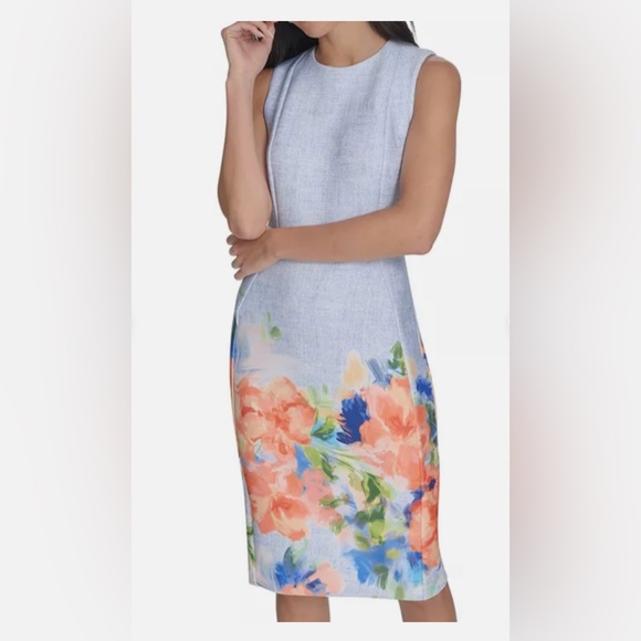 Calvin Klein Blue Floral Scuba Sheath Dress - Picture 9 of 10